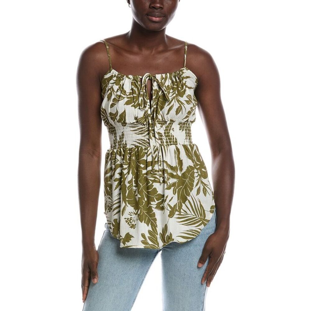 Renee C Womens  Sleeveless Linen-Blend Top, Green